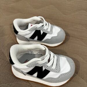 New Balance Kids White, Gray & Black Lace-Up Sneakers